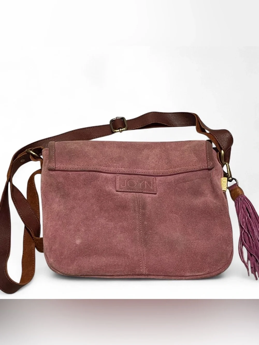 JOYN Purple Suede Leather Crossbody Bag Tassel Boho Messenger Purse